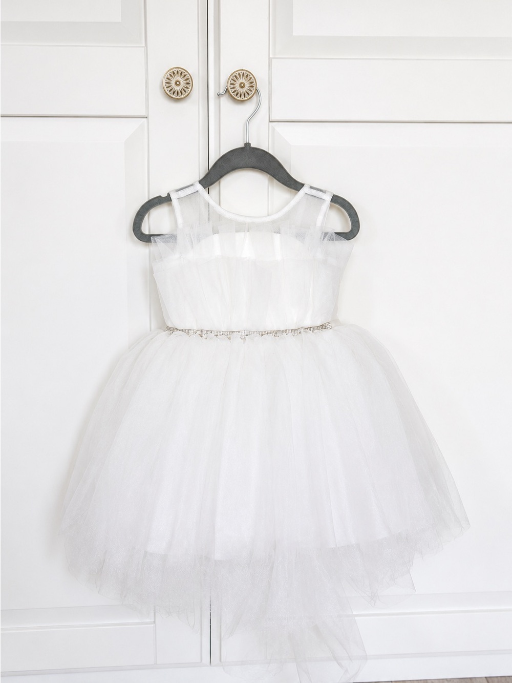 White Tulle Party Dress with Sparkle Waist
